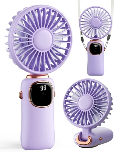 Vista 8 de coldSky Ventilador de mano portátil, batería de 4000mAh, ventiladores de viaje personales multifunción 3 en 1 con pantalla digital, ventilador