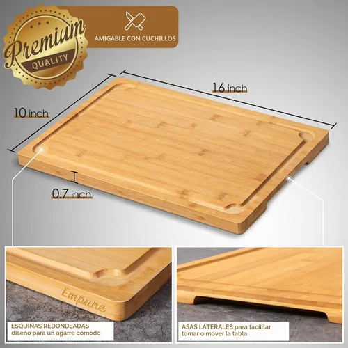 Vista 2 de Tabla de cortar extragrande, tablas de cortar de bambú de 16 pulgadas para cocina con ranura para jugo y asas, tabla de cortar de cocina para tabla