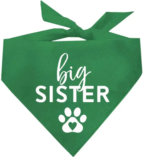 Vista 7 de Bandana para perro Big Sister con pata de corazón, triángulo ajustable 100% algodón, fabricado en Estados Unidos, para nuevo bebé, anuncio