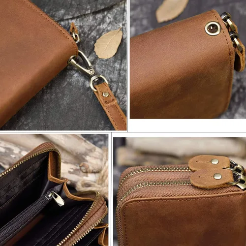 Vista 3 de LUUFAN Billetera larga de cuero genuino para hombre, cartera plegable grabada