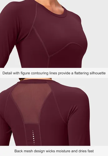 Vista 3 de SANTINY Camiseta corta de manga larga para mujer, ajustada, para gimnasio, yoga, correr, para mujer