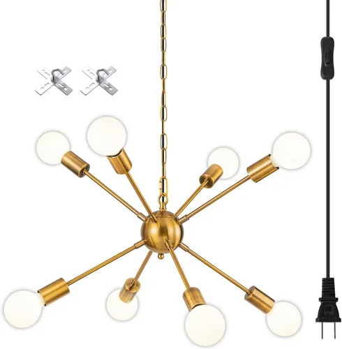Vista 10 de SineRise Candelabros Sputnik Negros, 8 Luces Modernas Accesorio de Iluminación Sputnik con Altura Ajustable para Comedor, Sala de Estar, Cocina