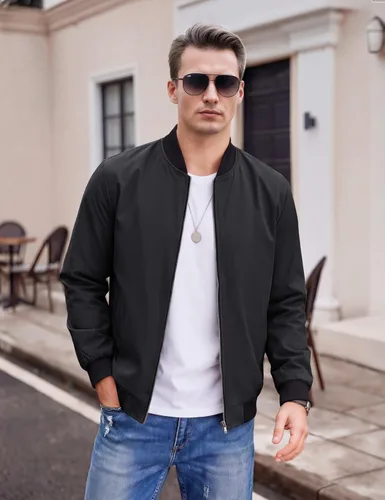 Vista 2 de TACVASEN Chaqueta Ligera para Hombre Chaqueta Bomber de Primavera Otoño Rompevientos Abrigos Casuales Elegantes con Bolsillos