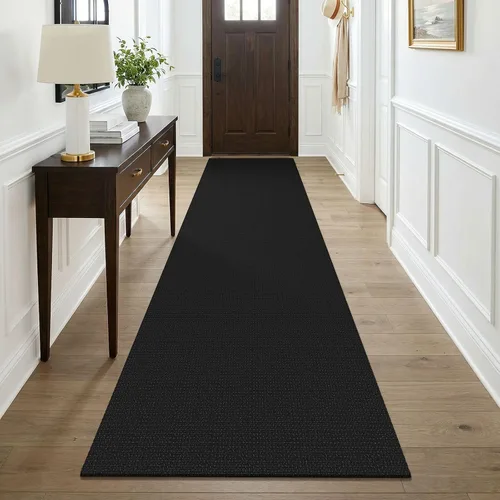 Vista 239 de KOZYFLY - Tapete para puerta de interior, lavable, pequeña, antideslizante, con respaldo de goma, felpudo de algodón para el hogar, color negro