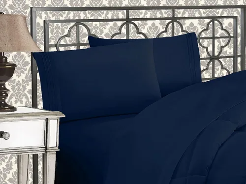 Vista 4 de Elegance Linen Sábanas de calidad egipcia sólidas de 4 piezas de la serie 1800 con bolsillos profundos de hasta 16 pulgadas, tamaño individual
