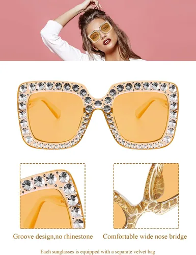 Vista 4 de Frienda Gafas de sol cuadradas brillantes de gran tamaño, gafas de sol retro con marco grueso