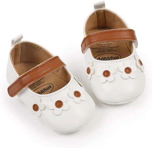 Vista 4 de Myleleya Zapatos planos Mary Jane para bebés y niñas con lazo y flores, vestido de princesa, para boda, zapatos de ballet antideslizantes para niños