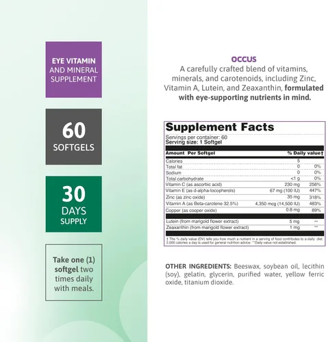 Vista 3 de Vitaminas Ojos Luteína Zeaxantina A C E Zinc Support 60