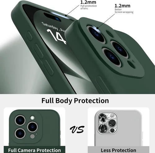 Vista 4 de bicol Funda para iPhone 15 Pro con protector de pantalla, protección mejorada del lente de la cámara, funda protectora de silicona líquida suave