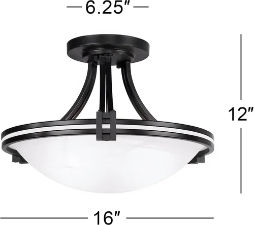 Vista 3 de Deco Collection - Lámpara de techo de cristal blanco bronce oscuro de 16 pulgadas de ancho Semi-Flush Mount Modern Close To Oil Rubbed Brown