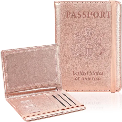 Vista 13 de Soporte para pasaporte para viajes, funda de pasaporte con bloqueo RFID con soporte para bolígrafo, funda de cuero para pasaporte, accesorios