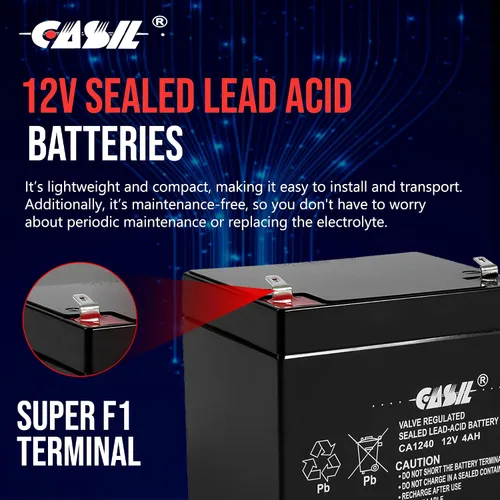 Vista 7 de Batería de alarma CA1240 original de Casil, 12 V, 4 Ah, SLA, 1