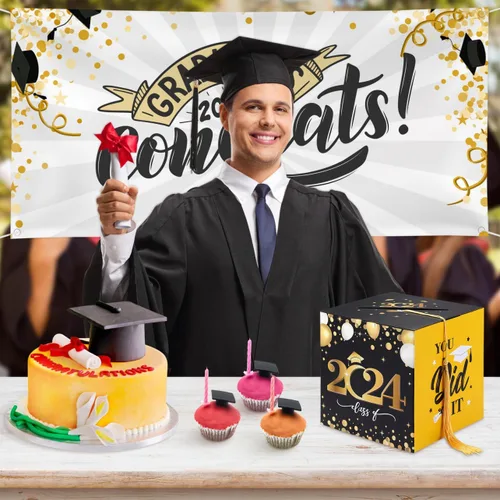 Vista 5 de Unomor Caja de tarjetas de graduación 2024 Felicidades para fiesta de graduación, suministros para fiesta de graduación 2024, suministros