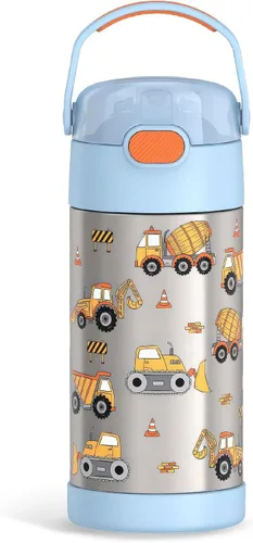 Vista 26 de THERMOS FUNTAINER - Botella de agua con pajilla, 12 onzas, botella de agua de acero inoxidable aislada al vacío para niños con tapa, color negro