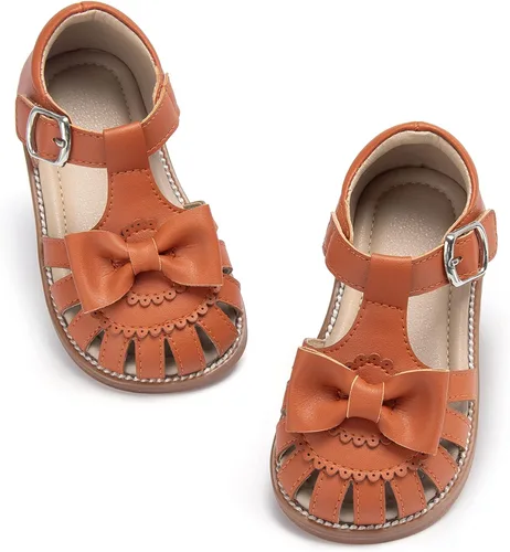 Vista 57 de Sandalias de verano para niñas con puntera abierta, sandalias planas de princesa con suela cómoda D742 Oro