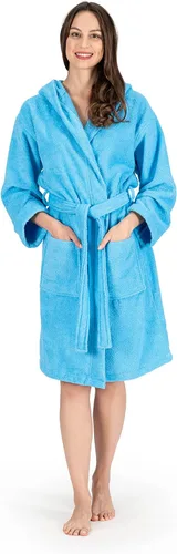 Vista 2 de NINE WEST Bata de baño de lujo con capucha para mujer, 100% algodón turco