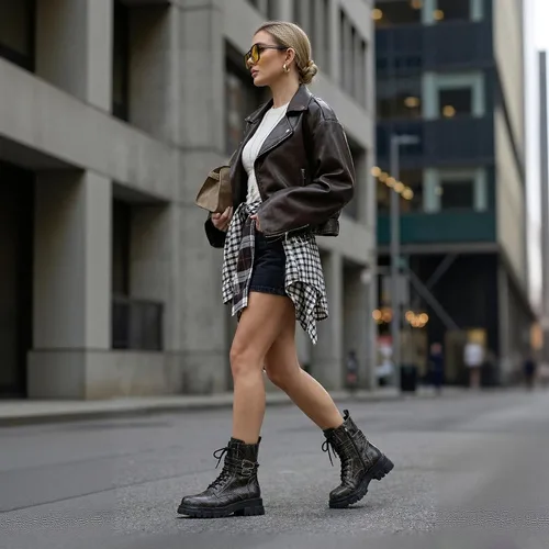 Vista 8 de Botas de combate para mujer, botas rave para mujer, botas de motocicleta de moda, con hebilla, góticas, tacón grueso