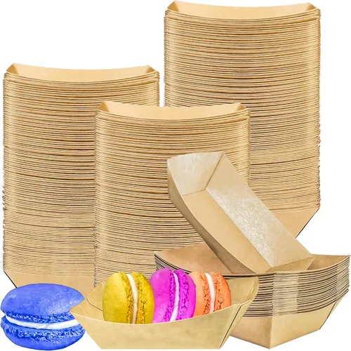Vista 11 de Paquete de 200 bandejas pequeñas de papel para alimentos, botes desechables de papel kraft de 0.25 libras, color marrón, bandejas para servir