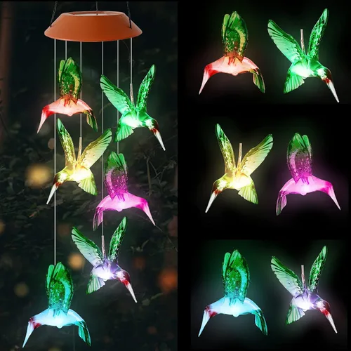 Vista 9 de Campanillas de Viento Solares de Cristal de Perro para Exteriores que Cambian de Color Luces Solares Móviles LED Campanillas de Viento con Energía