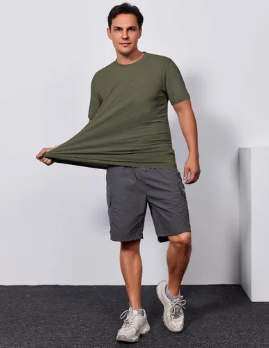 Vista 6 de COOFANDY Camiseta de manga corta para hombre, de mezcla de algodón, cuello redondo, informal, para verano, básica Verde militar