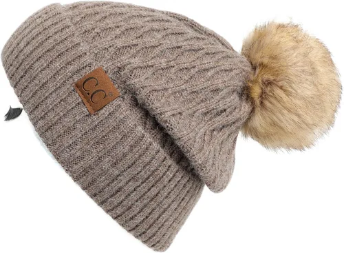 Vista 35 de Gorro unisex liso con pompón y ribete (HAT-43) de C.C Hatsandscarf Exclusives Marfil