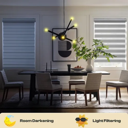 Vista 2 de MYshade Persianas de cebra personalizadas para ventanas, sin cordón, filtrado de luz, control de luz de privacidad para día y noche, fácil