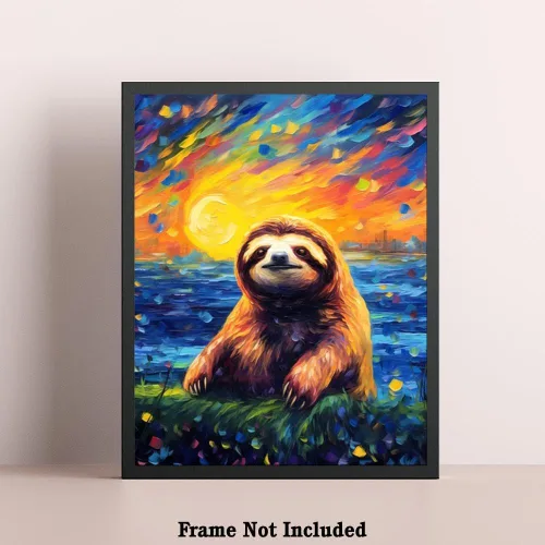 Vista 5 de Bestbuddy Pet 8 x 10 sin marco noche estrellada inspirada perezoso vida silvestre animal naturaleza paz pintura al óleo arte impresión póster