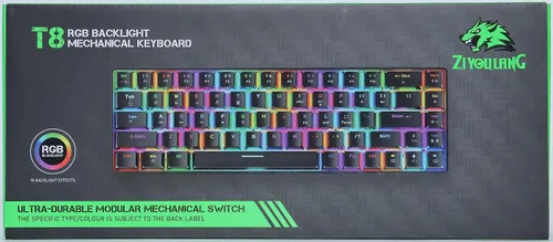 Vista 9 de T8 - Teclado mecánico 60% para juegos, mini teclado TKL de diseño compacto de 68 teclas, retroiluminación RGB de 18 cromas, interruptor marrón
