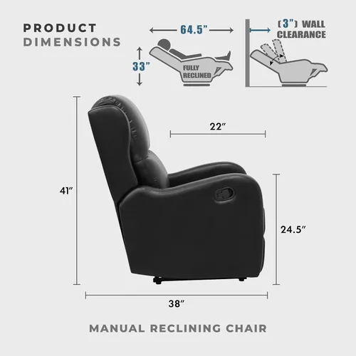 Vista 2 de Lexicon Silla reclinable manual, sillón reclinable de pared, piel sintética Negro