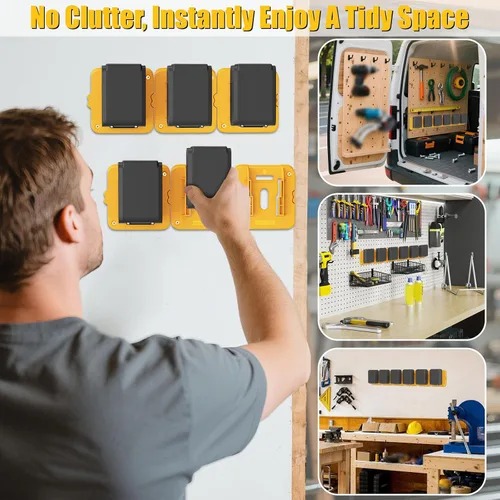 Vista 2 de 6 Pack Battery Mount Holder Compatible for Dewalt 20V 60V Battery Holder Fit for DCB200 DCB203 DCB206 Batteries Wall, Work Van, Shelf, Toolbox