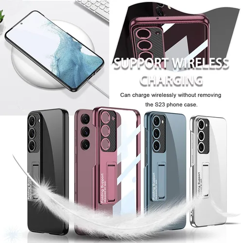 Vista 6 de Miimall Funda compatible con Samsung Galaxy S23, funda S23 con soporte, cubierta al vacío translúcida protectora delgada para Galaxy S23 5G (negro)