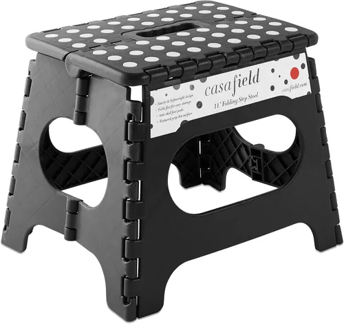 Vista 22 de Casafield Taburete plegable de 9 pulgadas con asa, negro, portátil, plegable, pequeño taburete de plástico para niños y adultos, uso en la cocina