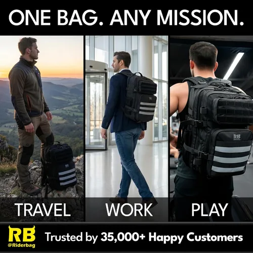 Vista 2 de Riderbag Xtreme - Bolsa de viaje táctica de 30 litros (negro) From Work to Workout, Tactical Everyday Carry, Motorcycle Commuting, Weekend Travel