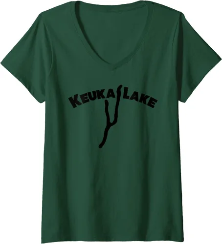Vista 7 de Keuka Lake Upstate NY- Camiseta con cuello en V para mujer, Azul / Patchwork, S