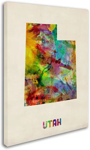 Vista 2 de Trademark Fine Art Utah Map by Michael Tompsett - Lienzo decorativo para pared, 14 x 19 pulgadas