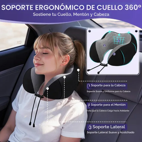 Vista 2 de CloudBliss Almohada de viaje de espuma viscoelástica de alta calidad, almohada cervical cómoda y de apoyo, almohadas cervicales para viajar Negro