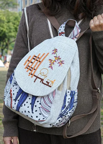Vista 169 de HUANGGUOSHU Mochila de algodón tejida de algodón bohemio con bordado de lona estilo bohemio con múltiples bolsillos retro linda mochila cartera