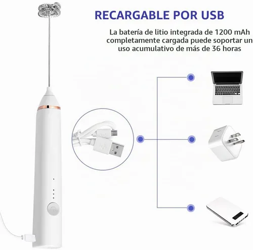 Vista 2 de Espumador de leche, espumador de leche eléctrico recargable de mano, 3 carga USB ajustable, se puede utilizar para bebidas de proteína de café a