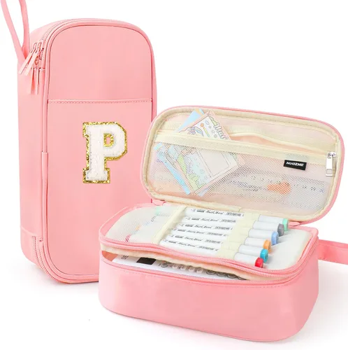 Vista 90 de Estuche Grande para Lápices, Bolsa de Lápices de Gran Capacidad, Bolsa de Lápices Personalizada con Inicial con Cremallera Suave, Múltiples