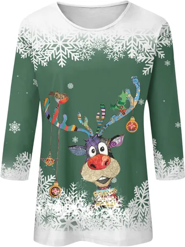 Vista 3 de Divertidas camisas de Navidad 2023, sudadera de algodón para mujer, camisas de gran tamaño para mujer
