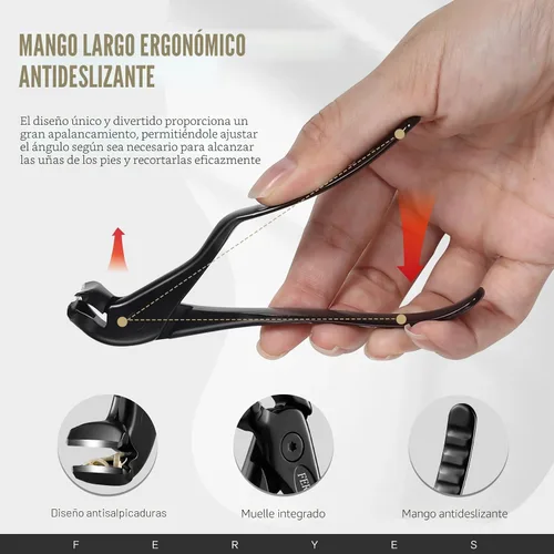 Vista 5 de FERYES Cortaúñas ergonómicos antideslizantes de mango largo para personas mayores, cortaúñas con cabeza angular única y abertura de mandíbula ancha