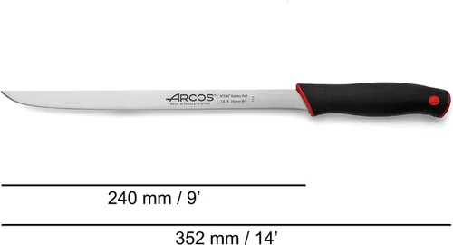 Vista 2 de Arcos Duo Series - Cuchillo para rebanar/jamón de 9 pulgadas, hoja de acero inoxidable de nitro, mango de polipropileno cubierto de elastómero negro