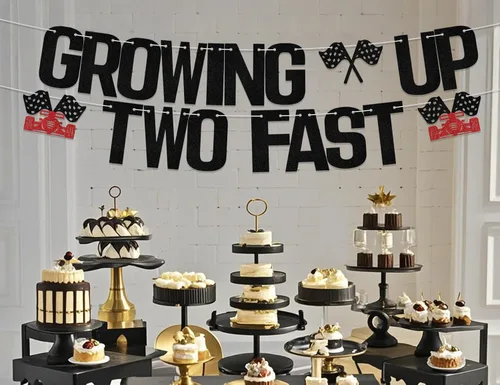 Vista 4 de Letrero con purpurina "Growing Up Two Fast Two Fast Twing", decoración de fiesta de cumpleaños con texto en inglés "Two Fast Two Curios