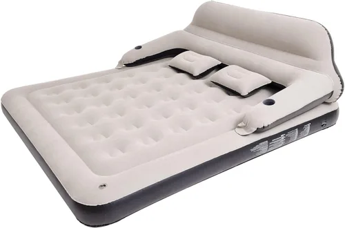 Vista 8 de Sofá cama de colchón de aire tamaño individual con cabecera y almohada, cama inflable para exteriores durante la noche