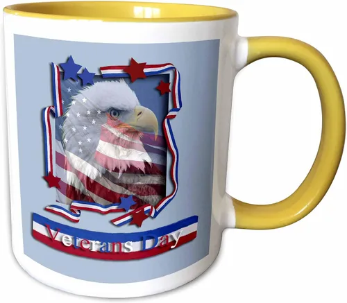 Vista 11 de 3dRose Veterans Day Patriotic Eagle 11oz Two-Tone Black Mug