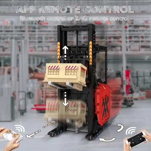 Vista 6 de JMBricklayer Kit de bloques de construcción de montacargas para estantes, tecnología de mecánica de montacargas a control remoto, juego de bloques