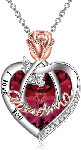 Vista 25 de Joyería de plata esterlina 925 para mujer, collar con pendiente de flor y corazón de cristal, para cumpleaños, regalos para mamá, abuela, esposa 01
