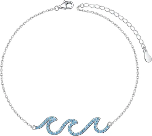 Vista 9 de Tobillera ondulada para mujer, de plata de ley S925, ajustable, con estrellas de mar en capas, océano, playa, mar, tobillera