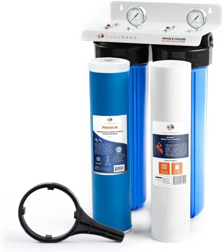 Vista 12 de Sistema de filtro de agua de 2 etapas para toda la casa con filtros de carbono y GAC de 20 x 4.5 contra cloro y olor, manómetro y liberación, llave