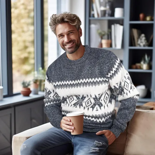 Vista 3 de HOMELEX Mens Fleece Pullovers Sweaters Vintage Funny Aesthetic Sweater Ugly Christmas Jumper